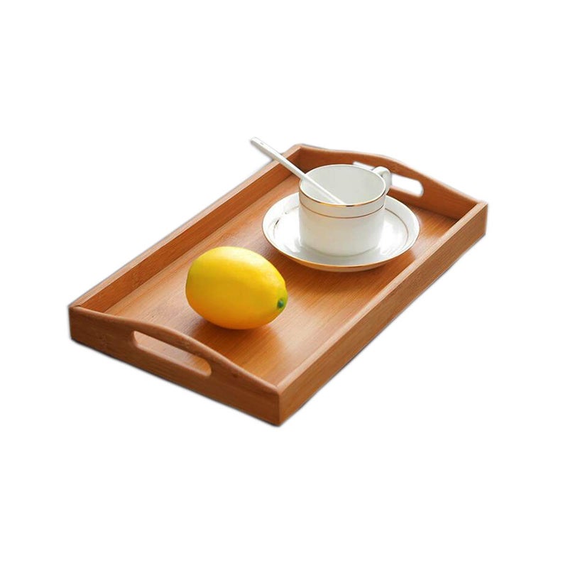 Kework Bamboo Serving Tray with Handles, Tabletop Countertop Tea Coffee Breakfast Tray, Organizer Storage Container for Kitchen Bedroom Living Room Office Dining Room Bar, 12.4 x 7.2 x 1.1 Inch - Image 1